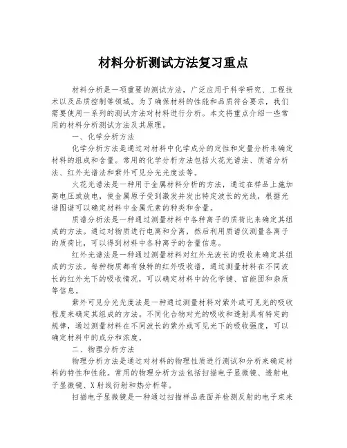 材料分析测试方法复习重点