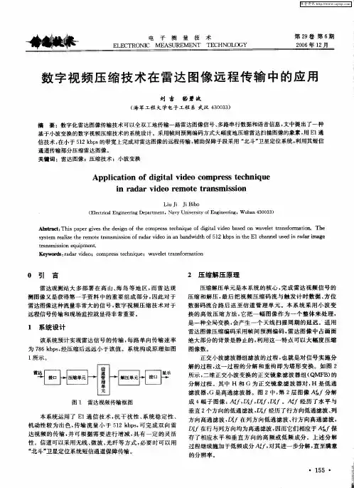 数字视频压缩技术在雷达图像远程传输中的应用