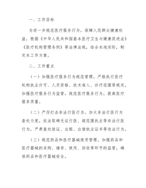 开展规范医疗服务行为治理医疗乱象专项整治工作方案范文