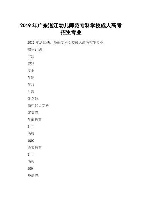2019年广东湛江幼儿师范专科学校成人高考招生专业