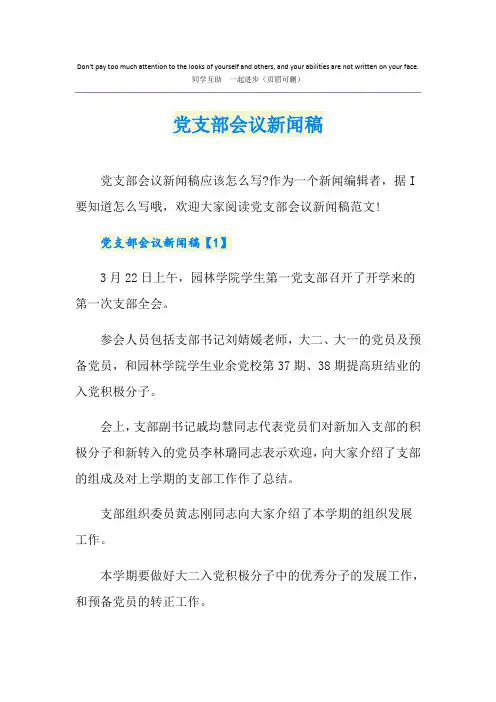 党支部会议新闻稿