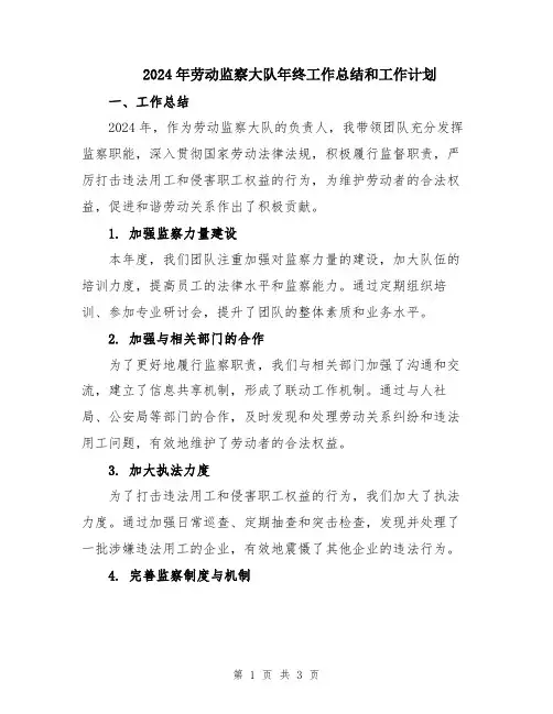 2024年劳动监察大队年终工作总结和工作计划