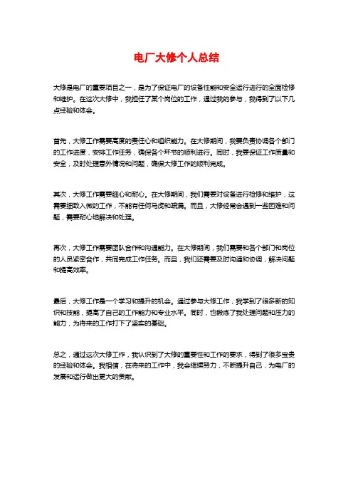 电厂大修个人总结
