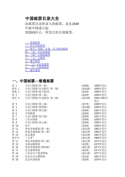 中国邮票目录大全(2010_EXCEL版)