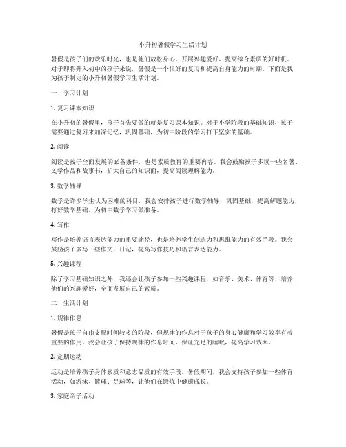 小升初暑假学习生活计划