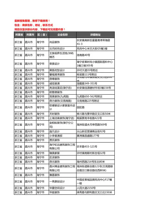 新版浙江省嘉兴市海宁市装修公司企业公司商家户名录单联系方式地址大全215家