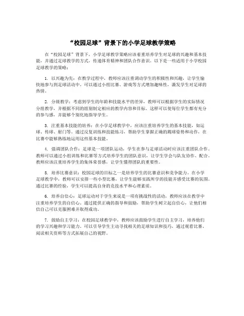 “校园足球”背景下的小学足球教学策略