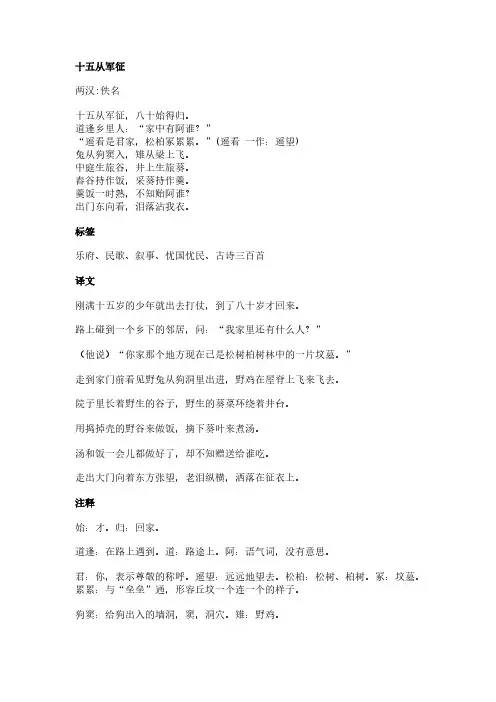 十五从军征原文、翻译及赏析