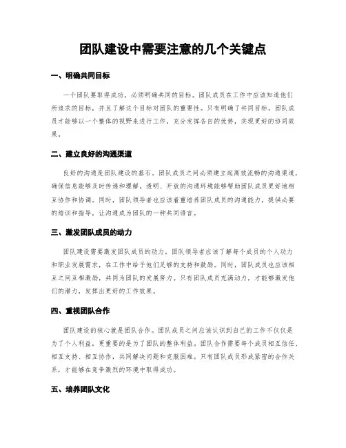 团队建设中需要注意的几个关键点