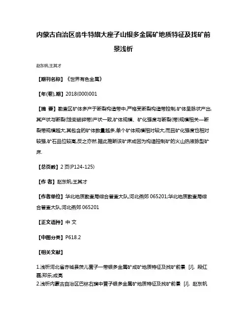 内蒙古自治区翁牛特旗大座子山银多金属矿地质特征及找矿前景浅析