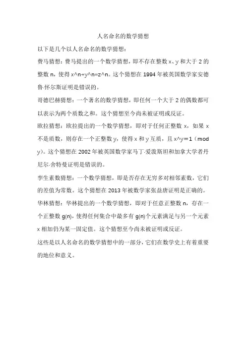 人名命名的数学猜想