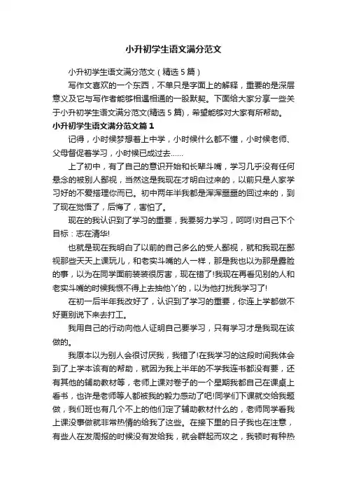 小升初学生语文满分范文（精选5篇）
