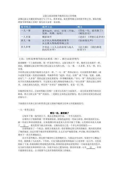 记叙文阅读的情节梳理以及主旨明确