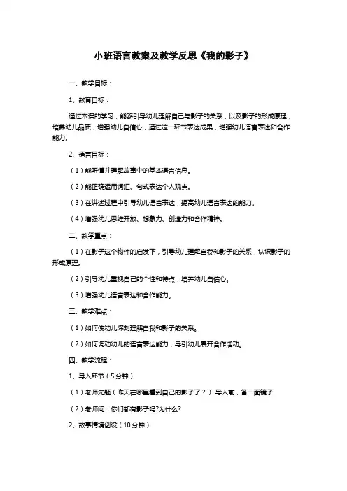 小班语言教案及教学反思《我的影子》