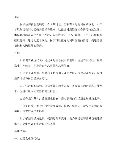 村经济社会发展三年规划