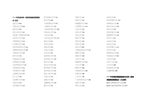 2014年甘肃本科一批录取院校投档最低分