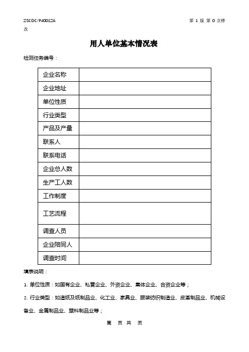 用人单位基本情况表【模板】