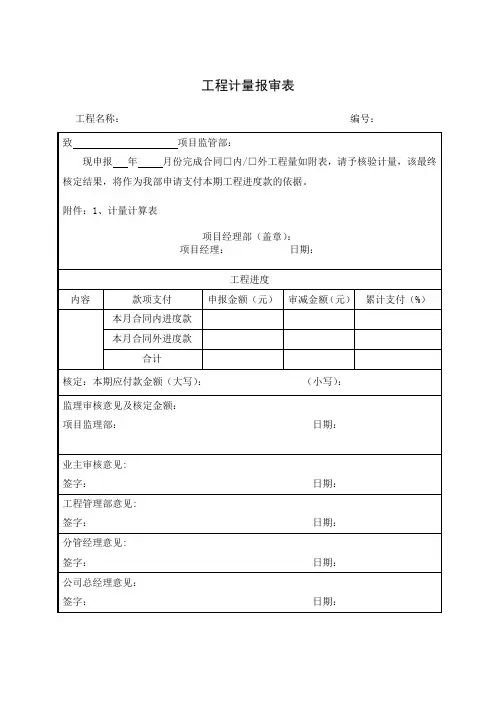 工程计量报审表