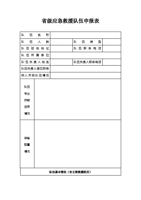 省级应急救援队伍申报表