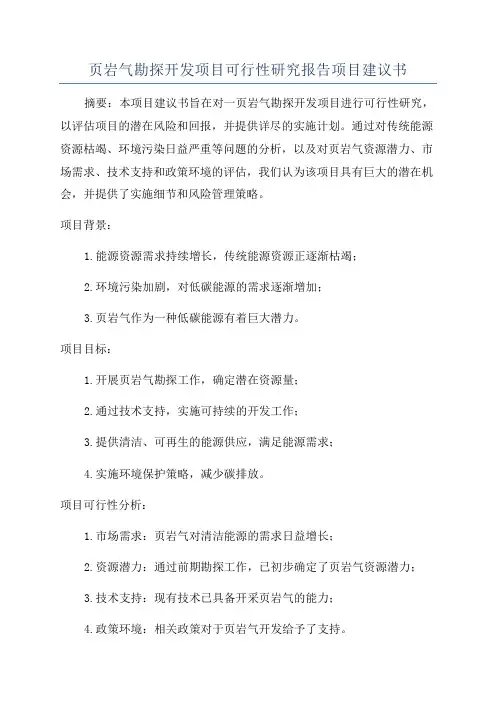 页岩气勘探开发项目可行性研究报告项目建议书