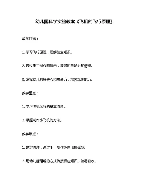 幼儿园科学实验教案《飞机的飞行原理》
