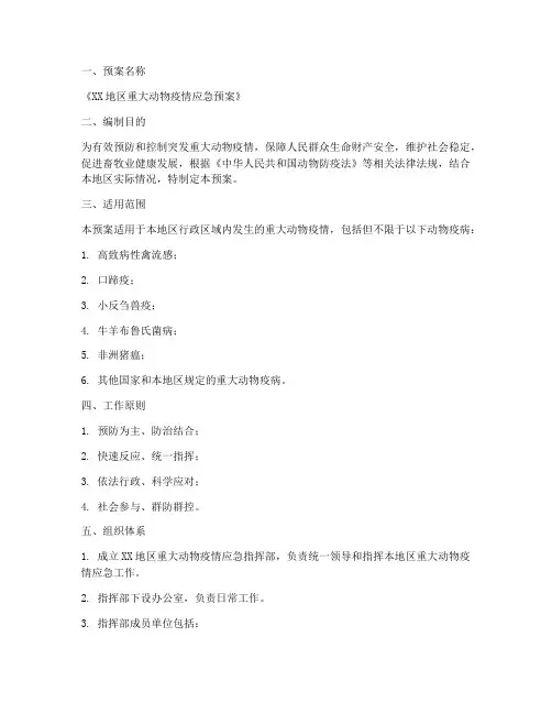 动物应急预案范文模板