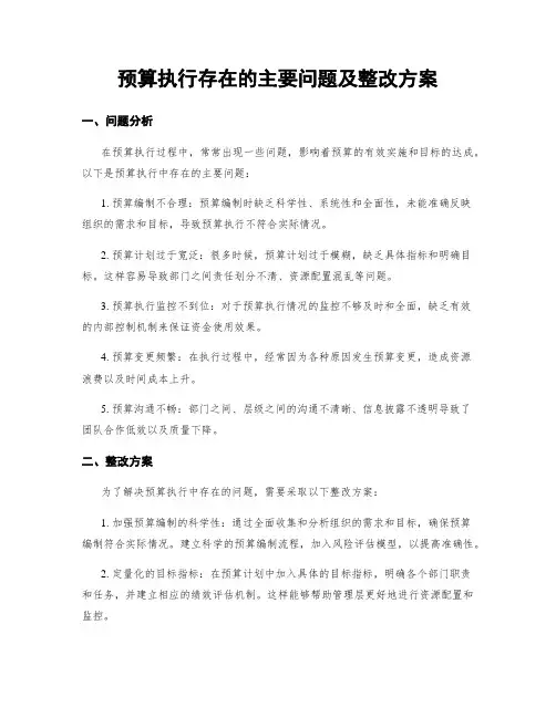 预算执行存在的主要问题及整改方案