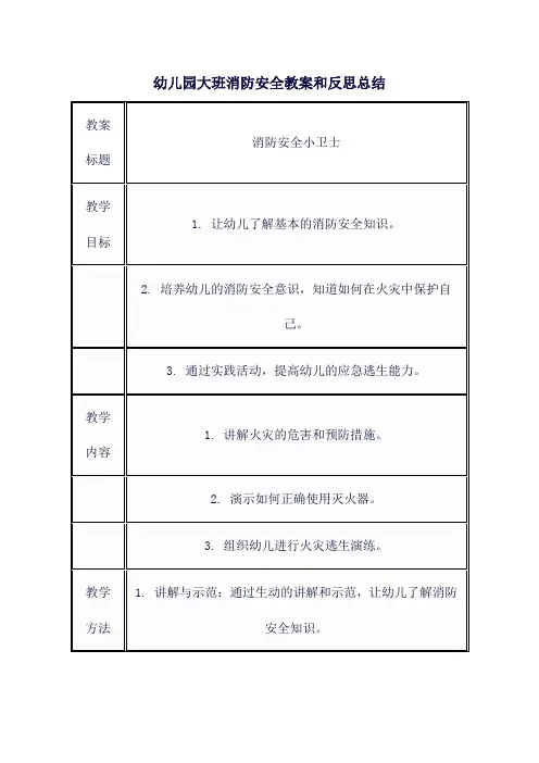 幼儿园大班消防安全教案和反思总结