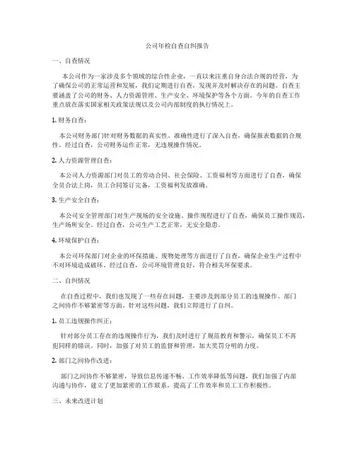 公司年检自查自纠报告