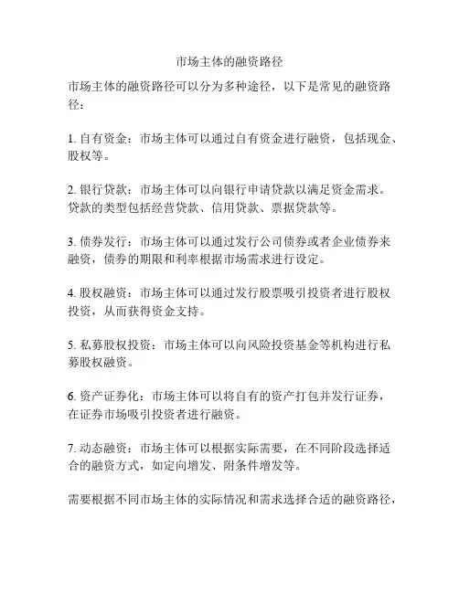 市场主体的融资路径