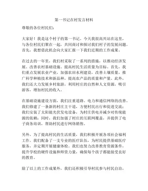 第一书记在村发言材料