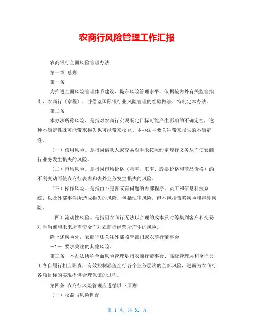 农商行风险管理工作汇报