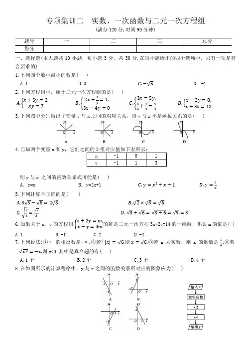 北师大版数学八年级上册 专项集训二  实数、一次函数与二元一次方程组(含答案)