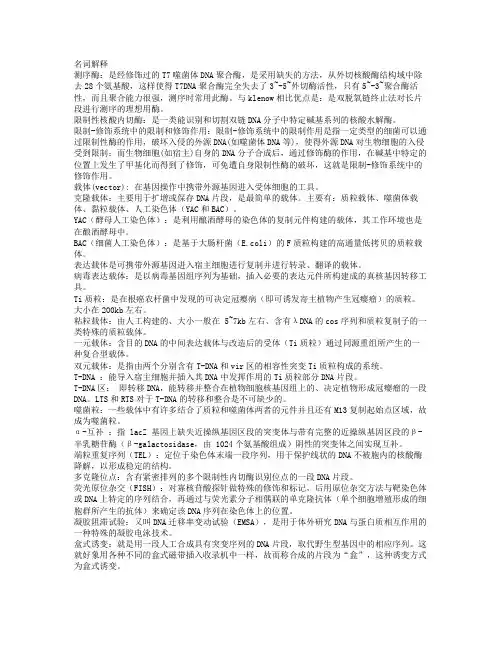 基因工程原理(徐晋麟)考前突击