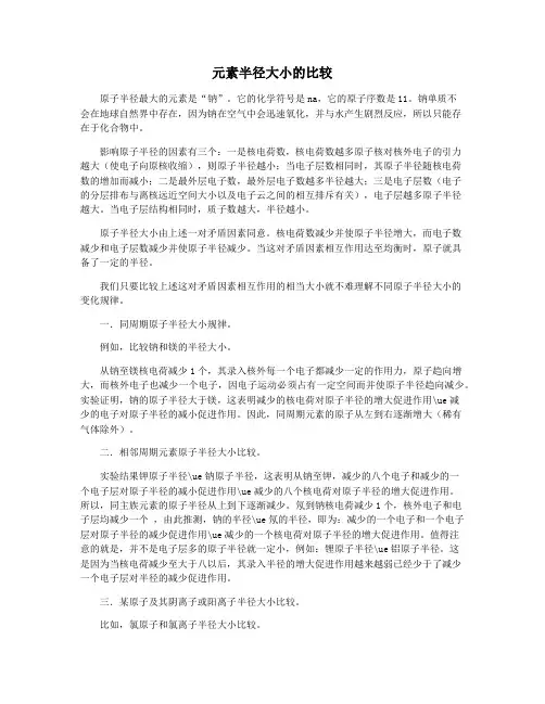 元素半径大小的比较