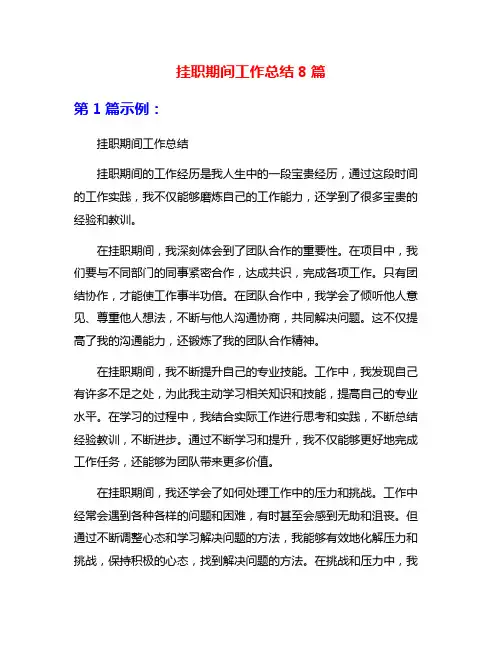 挂职期间工作总结8篇