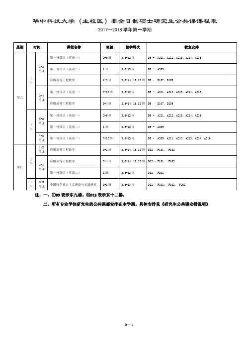 华中科技大学主校区非全日制硕士研究生公共课课程表