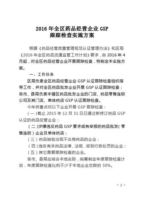 2016年全区药品经营企业GSP