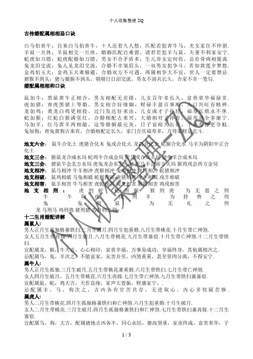 古传婚配属相相忌口诀2