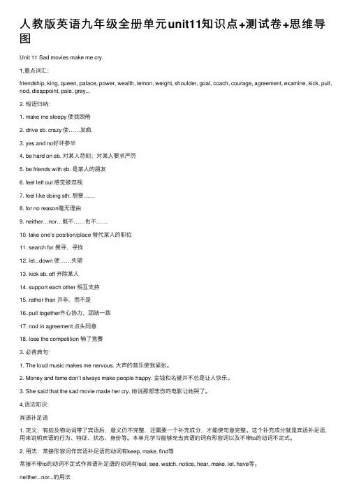 人教版英语九年级全册单元unit11知识点+测试卷+思维导图