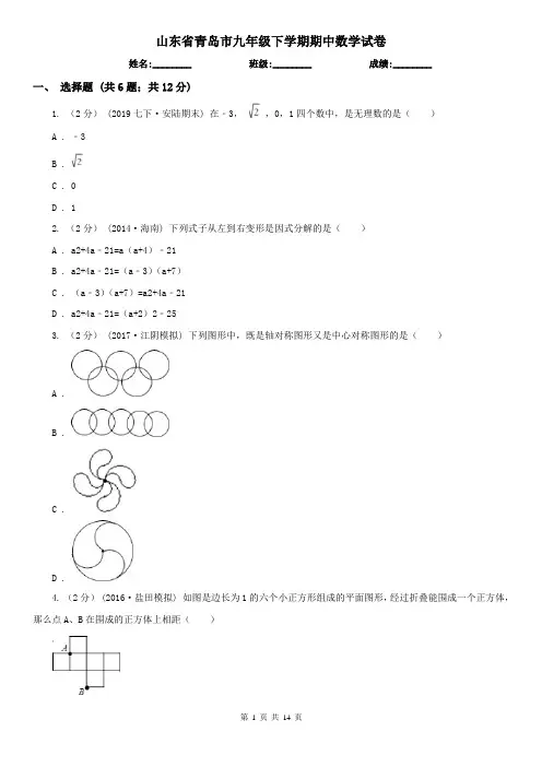 山东省青岛市九年级下学期期中数学试卷