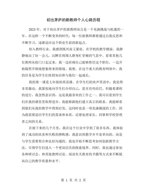 初出茅庐的新教师个人心路历程
