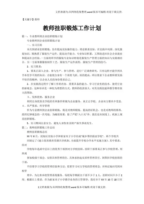 【教师】教师挂职锻炼工作计划2