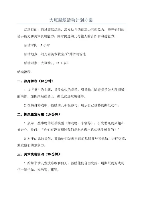 大班撕纸活动计划方案