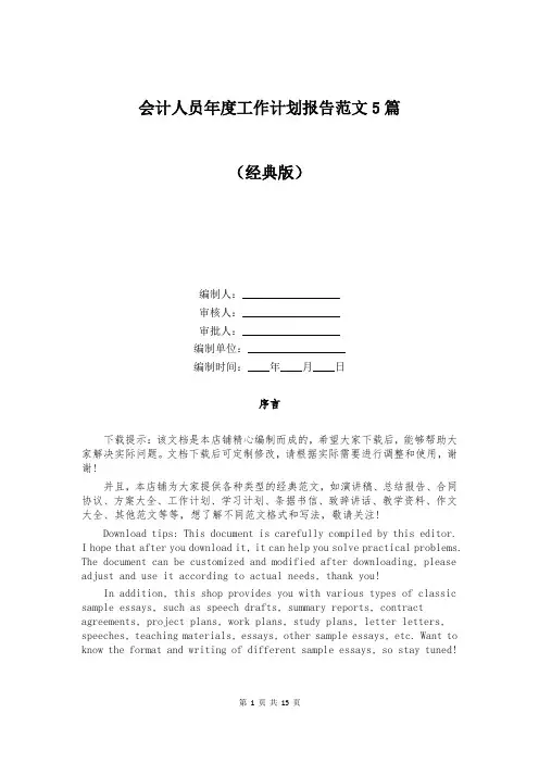 会计人员年度工作计划报告范文5篇