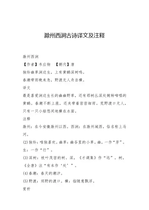 滁州西涧古诗译文及注释