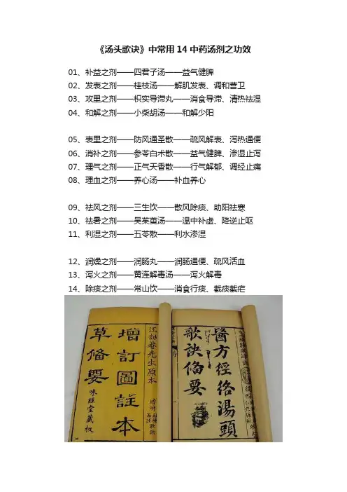 《汤头歌诀》中常用14中药汤剂之功效
