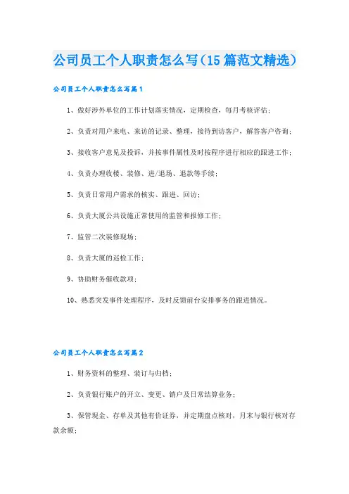 公司员工个人职责怎么写(15篇范文精选)