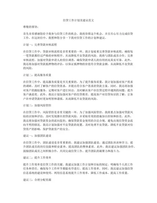 信贷工作计划及建议范文