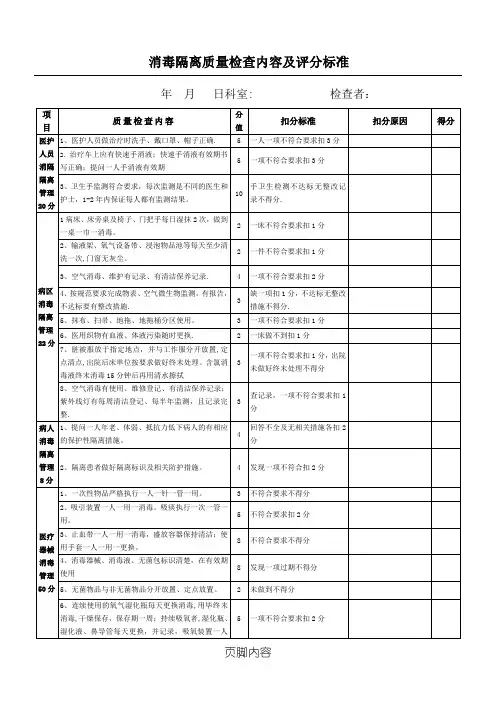 普通科室消毒隔离检查表格模板格